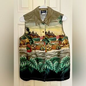 Vintage Royal Creations Hawaii Sleeveless Collared Blouse Size Medium